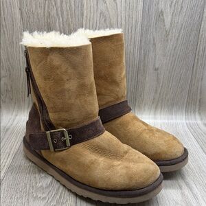 UGG Tan and Brown Suede Boots with Shearling